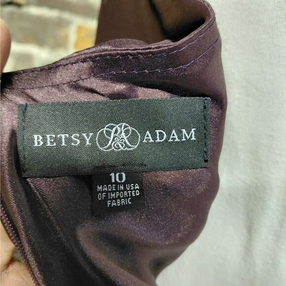 Betsy & Adam Formal Evening Gown Women Size 10 Brown Satin Halter Neck Dress - Picture 10 of 13